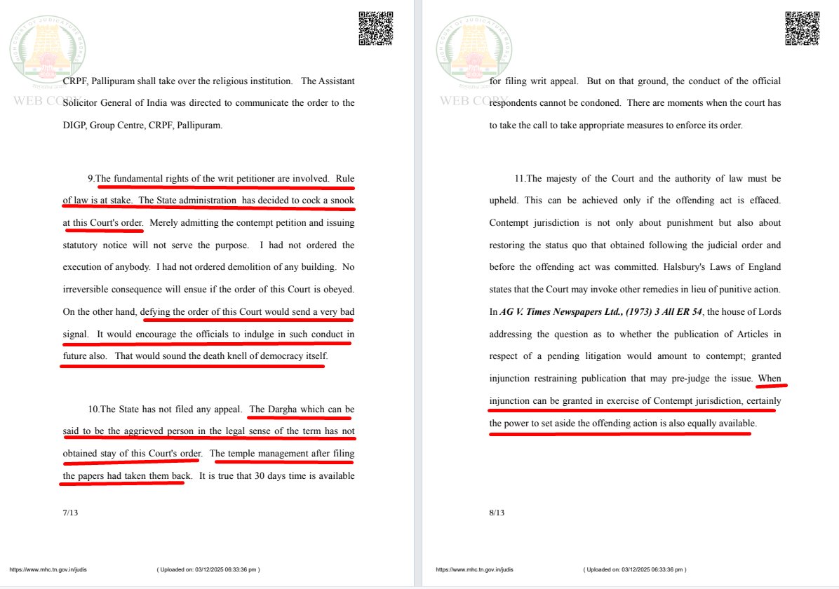 OurTemples's tweet image. Knowledge is Power

This order is to keep and treasured.  This shows what the Courts are capabe of.  They are powerful.  They can ensure JUSTICE and that too swiftly!!

Thirupparankundram contempt case will be quoted for eternity in many contempt cases in the forseeable future.…