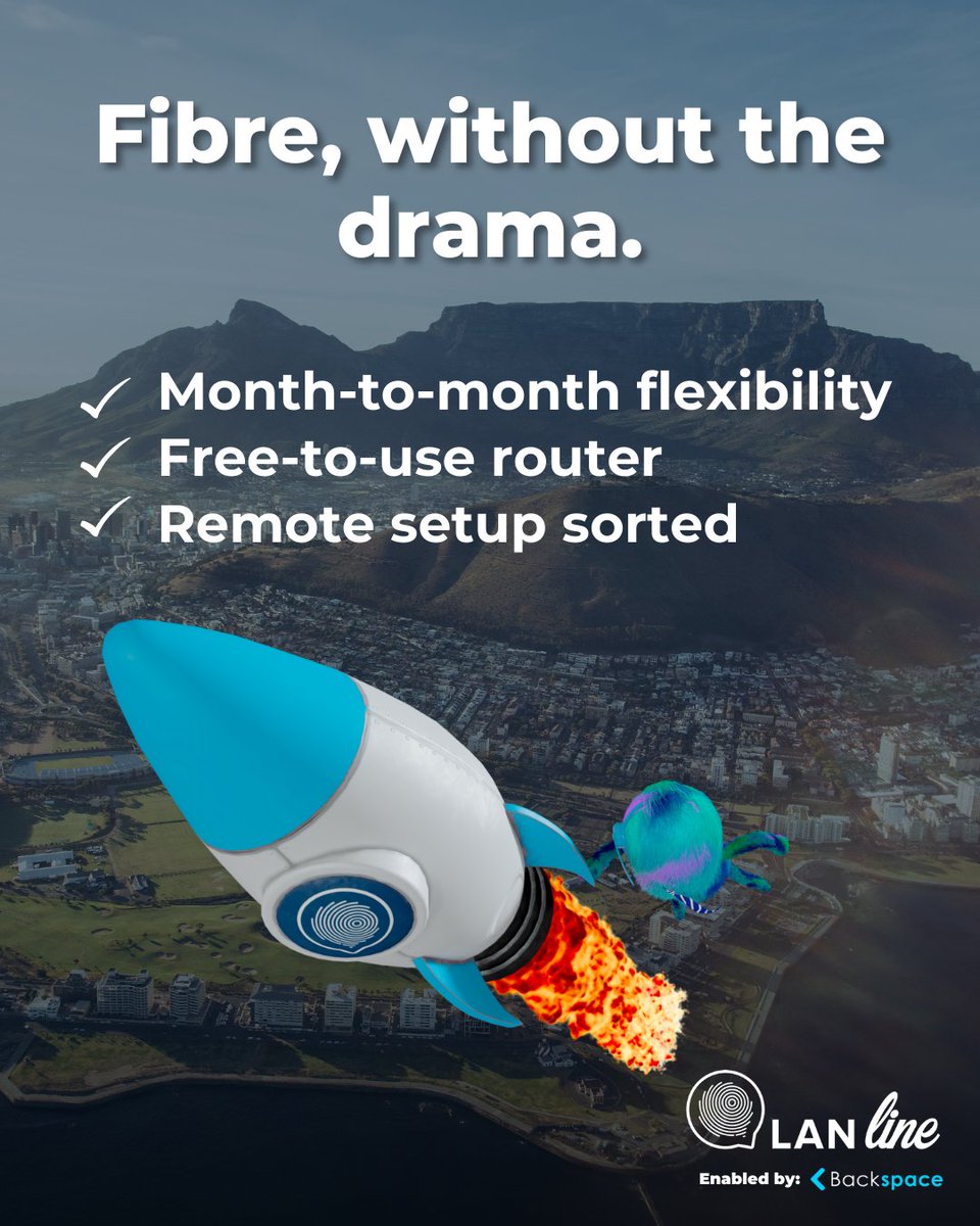 Lanline_Tech's tweet photo. Cape Town, ready for real fibre?
Frozen streams and buffering screens? Yoh, not lekker.
Work, stream, play - all your devices stay connected with Lanline Fibre.
No contracts, no drama - just fast, reliable internet from R469 p/m.

📞 021 201 0500 | 📧 info@lanline.co.za
| 🌐 https://t.co/C6VAyemr8t