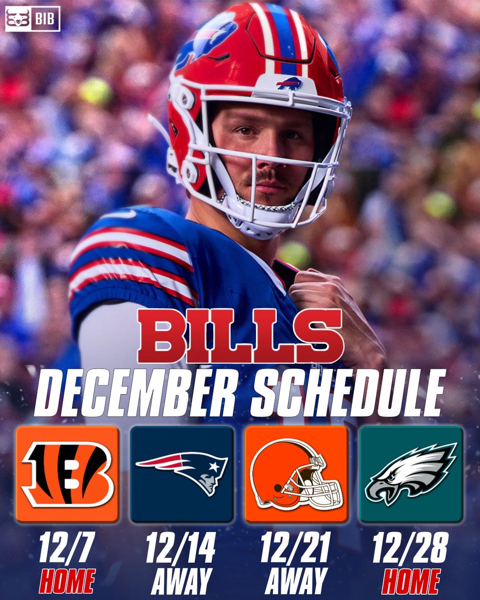 BuiltInBuffalo_'s tweet image. The #Bills December schedule is looking pretty tough.

What do you think their record is during this span?

#BuiltInBuffalo | #GoBills | #BillsMafia
