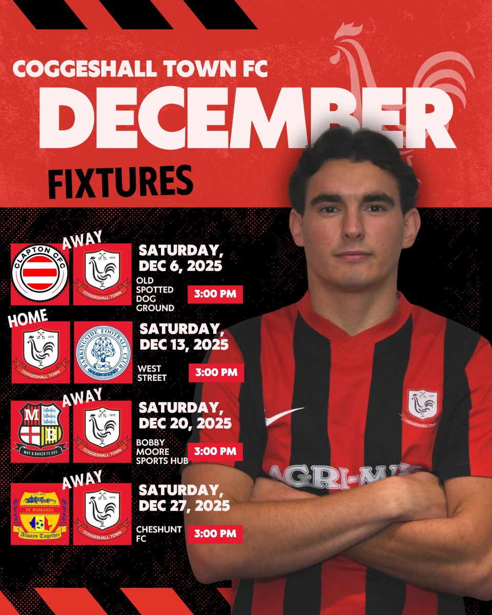 CoggeshallTown's tweet photo. ๐ DECEMBER FIXTURES ARE HERE! โฝ๐ฅ
A big month ahead for Coggeshall Town as we aim to end the year strong! ๐ช๐ดโซ
Letโs finish 2025 with full energy and full support! ๐๐ฅ
Up the Seed Growers! ๐ฑโค๏ธ๐ค
#CoggeshallTown #DecemberFixtures #NonLeagueFootball #ThurlowNunn https://t.co/GlZumW2wIY