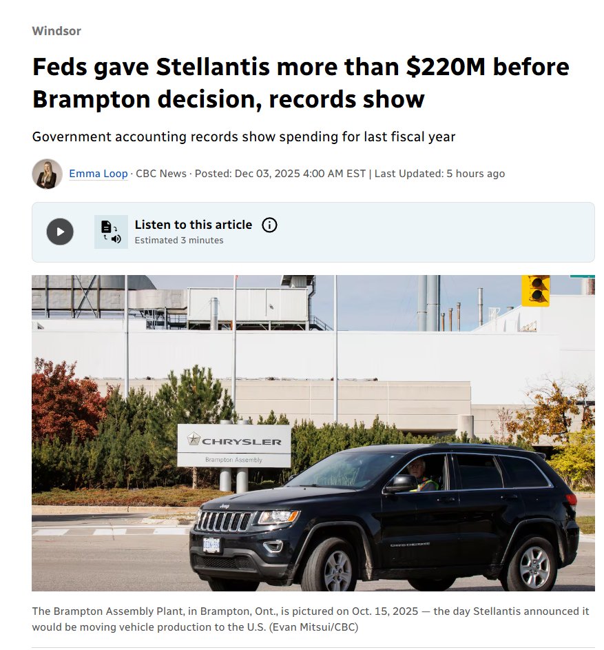 🚨🚨BREAKING - IT HAPPENED.... AGAIN! 

New records show that the Government of Canada

gave $220 million dollars to Stellantis 

RIGHT before they announced they were moving production to the USA

this is 2x what the government told the media they had provided! 

MAX FAIL!