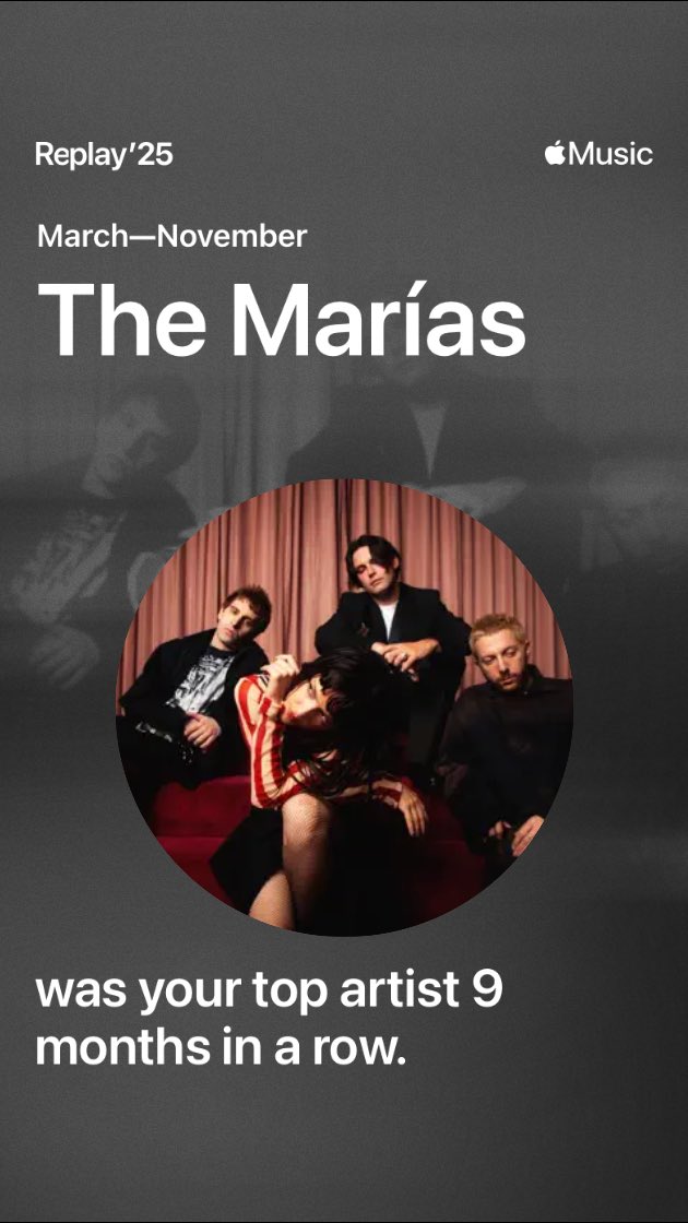 itsahrue's tweet photo. My top artist for spotify wrapped and apple music replay. @themarias https://t.co/5QbncEm5au