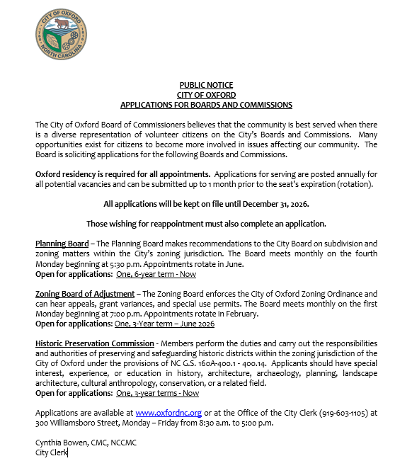 City of Oxford, NC - Government tweet media