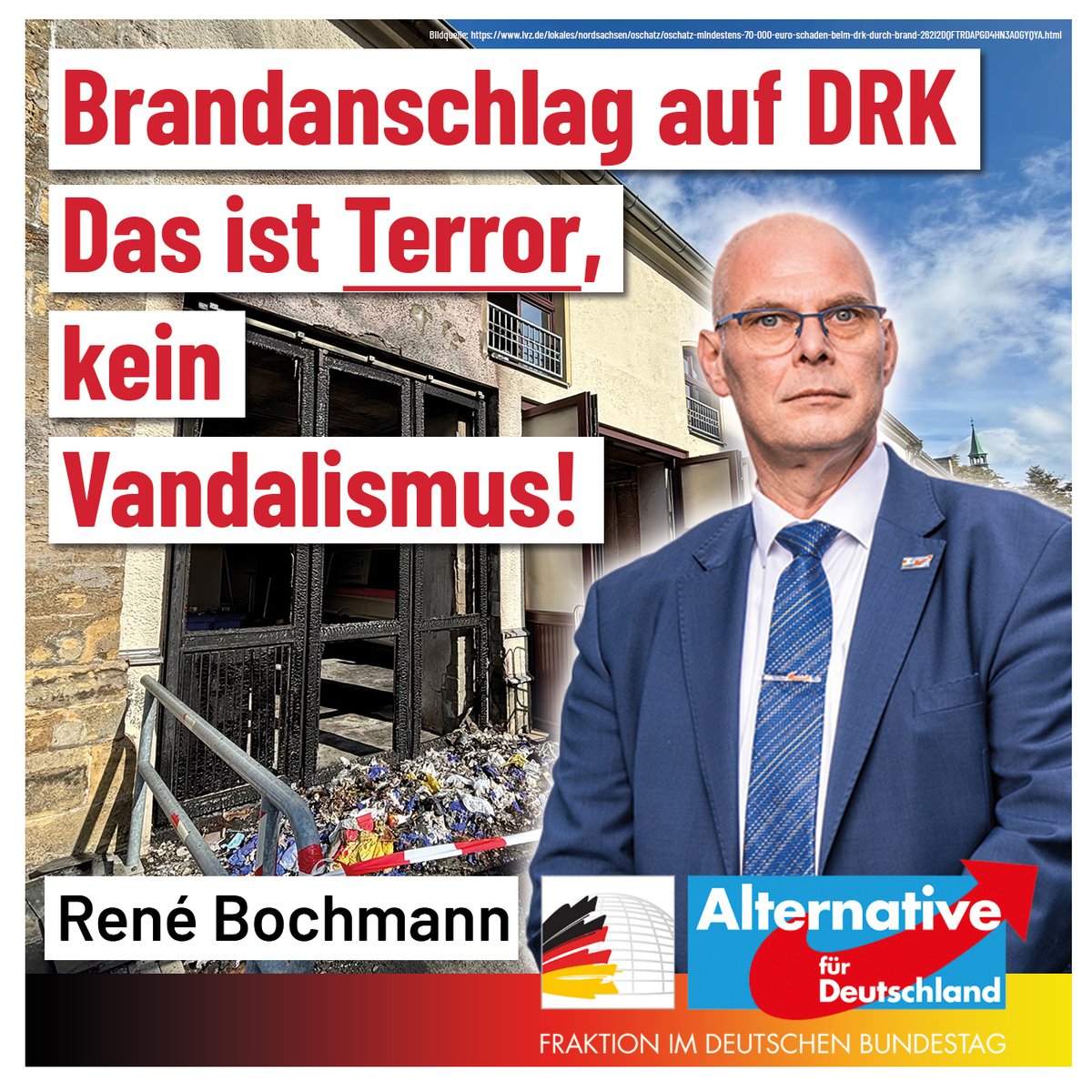 Ein Brandanschlag auf den DRK-Kreisverband in Oschatz – mindestens 70.000 Euro Schaden, ein völlig zerstörtes Tor, verrußte Fahrzeughalle und ein schwer beschädigtes Einsatzfahrzeug des Katastrophenschutzes.

Quelle:epaper.torgauerzeitung.de/epaper/torgaue…