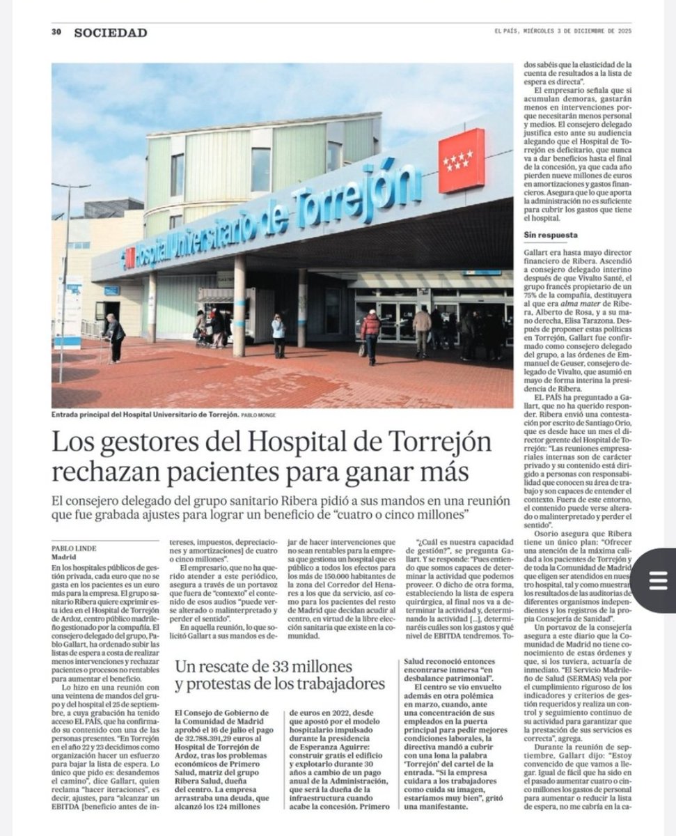 ¿De verdad que en #Madrid no hay ningún juez #Peinado que no vea delito en la canallada de aumentar intencionadamente las listas de espera hospitalarias y en rechazar pacientes, para que la empresa gestora del hospital gane cuatro o cinco millones más? ¡Ay la justicia madrileña!