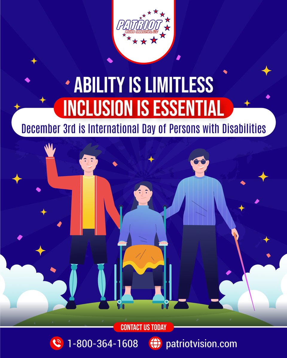 December 3rd is #InternationalDayofPersonswithDisabilities.

If you believe in dignity, inclusion, and equal access for all, please share this post to help raise awareness and support a more inclusive future. 📞 1-800-364-1608   
 
#PatriotVisionIndustries