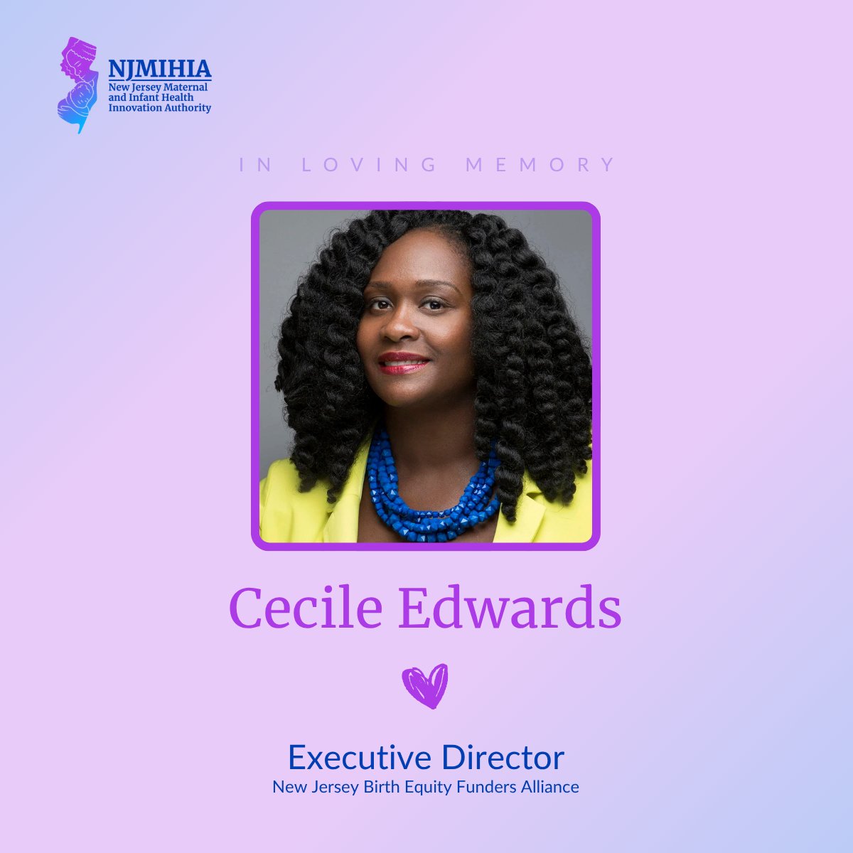 We celebrate Cecile Edwards, a devoted advocate for maternal health and community-led solutions. 

She treated every perinatal worker with dignity and helped create efforts like the NJBEFA Mutual Aid Fund. Her belief in radical rest touched many. 

#InMemoryOfCecile