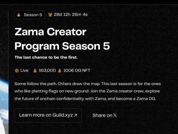 okanaksoy54's tweet image. Season 5 of the @zama Creator Program is officially live
and this is the final season.

- Mindshare is fully reset
• The last 1006 OG spots are available
• A total of $53k in rewards
• Quality content has the strongest impact
• Activity this season will shape your $ZAMA…