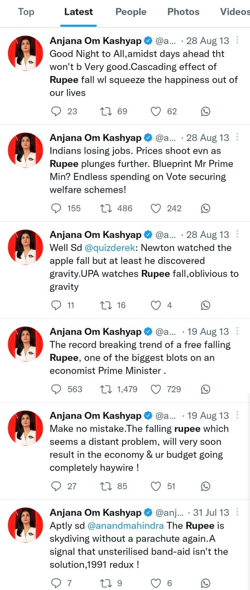 zoo_bear's tweet image. The last time News Anchor @anjanaomkashyap was depressed seeing the Rupee Dollar exchange rate was in 2013. Not anymore.