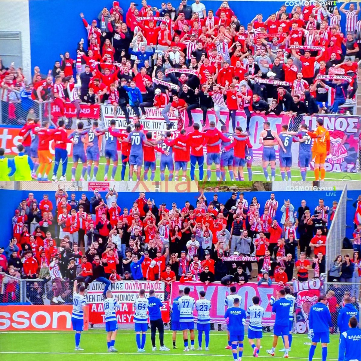 Κρατάμε την αποθέωση και των δύο ομάδων από τους Συριανούς Ολυμπιακούς. #OlympiacosFC #OlympiacosΒC #OlympiacosSFP