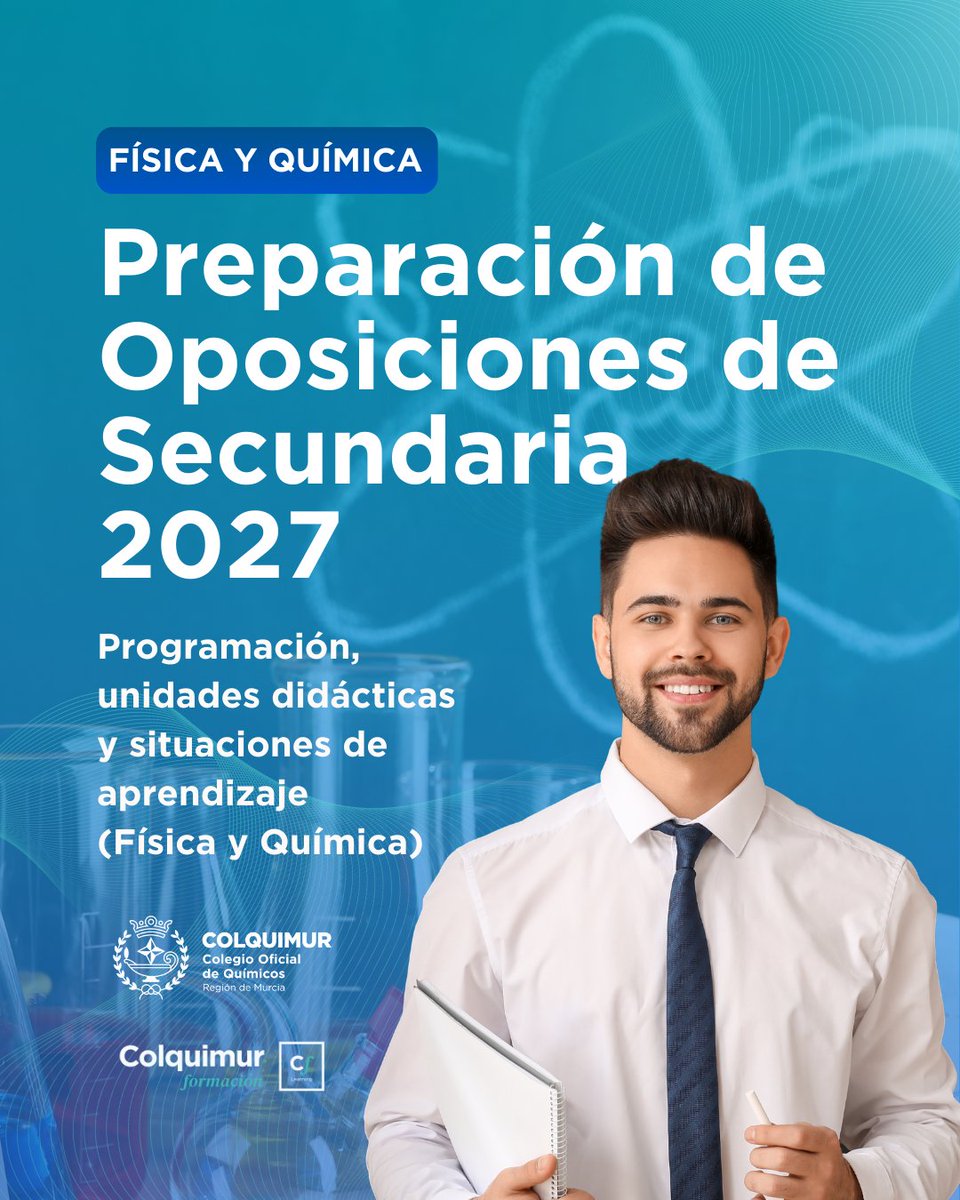 🗓️ Si eres opositor de la especialidad de Física y Química en la Región de Murcia, te ayudamos a preparar tu examen 🗓️
👉🏼 30 horas: Fecha inicio jueves 15/01/2026 clases quincenales de 16.00 a 19.00h.
👉🏼 Streaming
👉🏼 Impartido por Francisco José Martínez
colquimurformacion.com/preparacion-op…