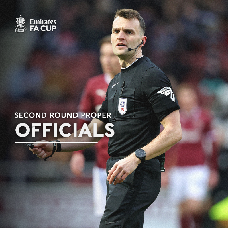 EmiratesFACup's tweet photo. The match officials for the #EmiratesFACup second round proper have been confirmed 👇