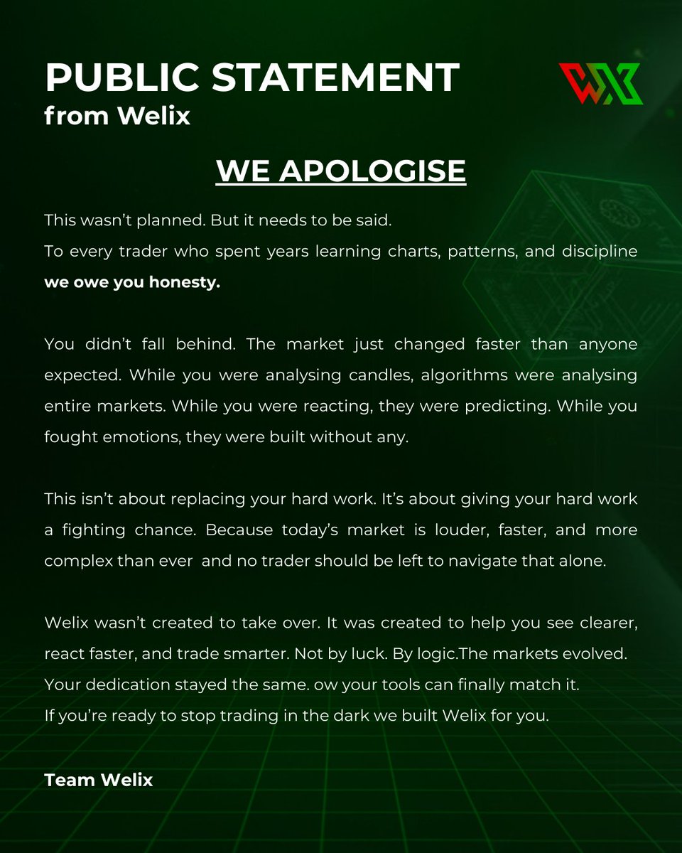 WelixFintech's tweet photo. Retail traders didn’t fail.
Markets evolved.
Welix gives them back the advantage.

#WelixAI #SmartTrading https://t.co/15gYcPoAGH