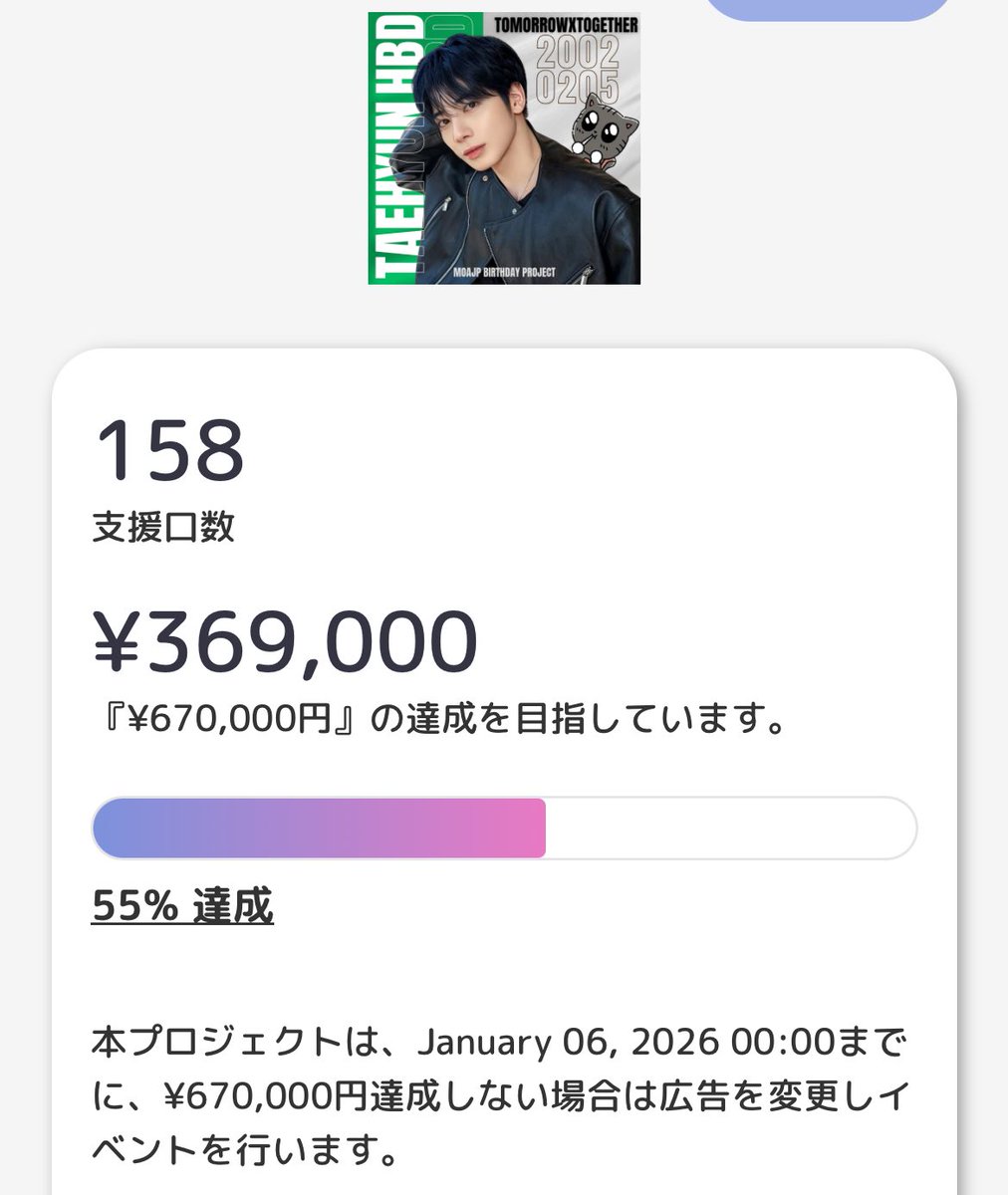 拡散希望】 TAEHYUNくんｾﾝｲﾙｸﾗﾌｧﾝ🐿️🎉 ⚠️現在達成率55%😖🙏 すでに