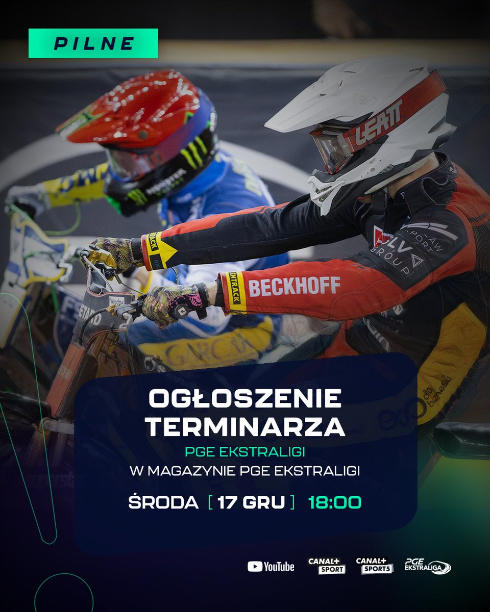 EkstraligaPL's tweet photo. 📣 Zapisujemy w kalendarzu!
🗓️ Terminarz #PGEEkstraliga 2026
📺 CANAL+ Sport, CANAL+ Sport5, kanał YT CANAL+ Sport
#speedway | #sport https://t.co/EqsdqqfXs1