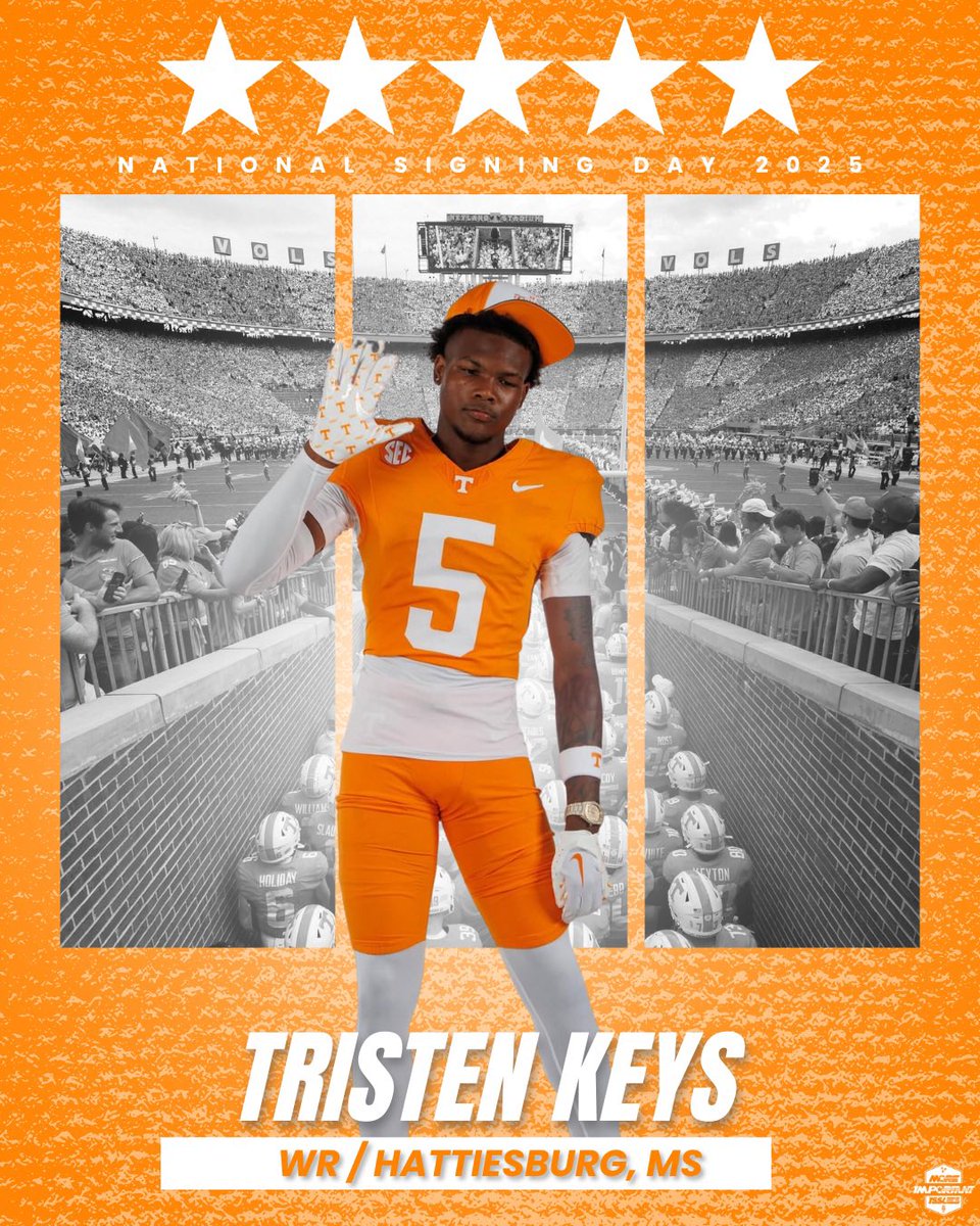 More_Issues's tweet image. 5⭐️ WR Tristen Keys has signed and is officially a Tennessee Vol.

Welcome Home🍊