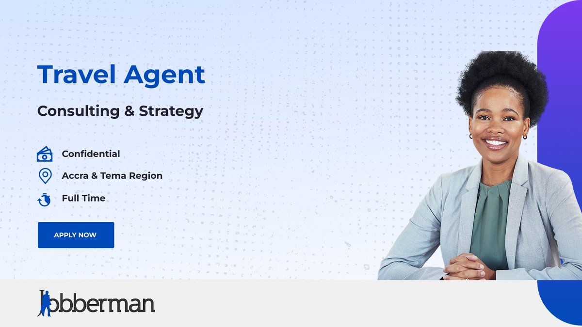 🚨 Job Alert! 

Seeking a Mid-level Travel Agent in Tema. Manage bookings, advise clients, and work with the team. Apply Now!
brnw.ch/21wY2Ku

Know someone perfect for this? Share or tag them!

#NowHiring #JobsInGhana #JobbermanGhana #EndUnemployment