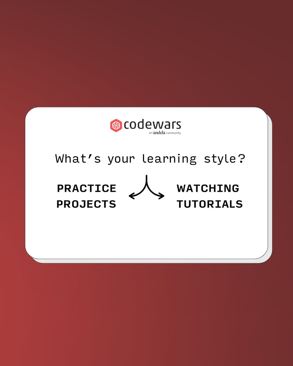 codewars's tweet image. What&apos;s your learning style? 
#LearnToCode #DevCommunity #Codewars