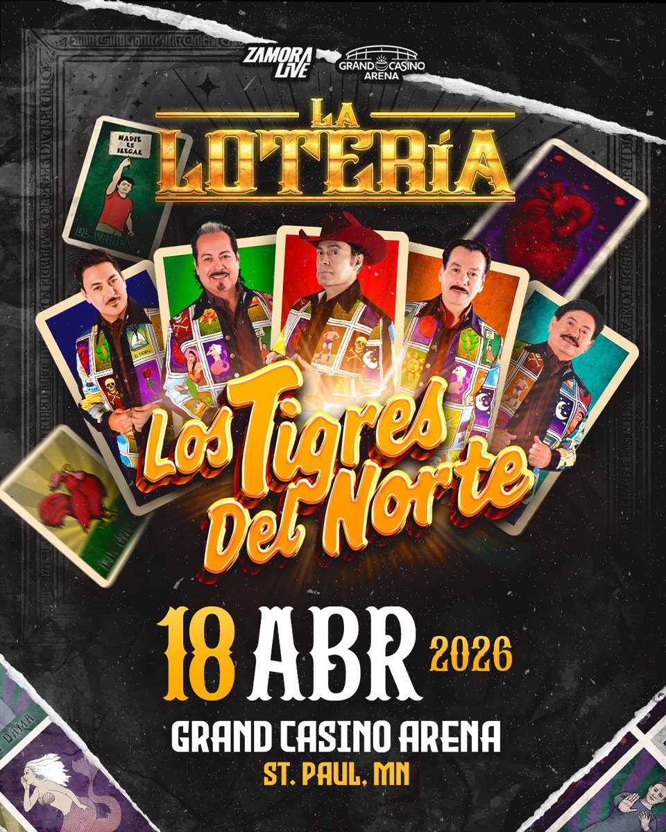 🤠🔥¡Los Tigres del Norte llegan al Grand Casino Arena el próximo 18 de Abril!

 Una fecha única para cantar, celebrar y sentir la fuerza de #LosJefesDeJefes

Entradas a la venta el viernes!