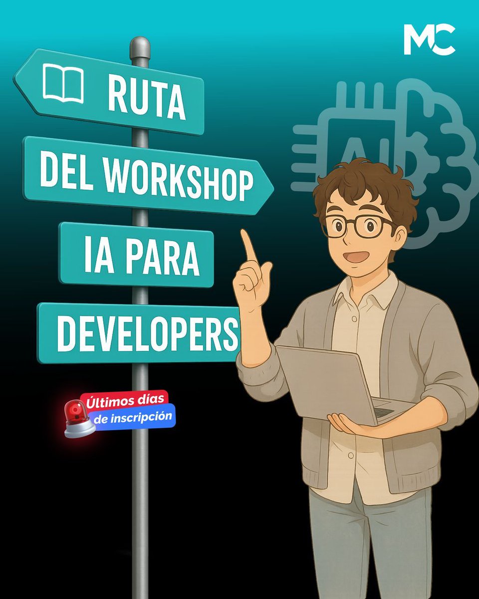 mitocode's tweet image. ¡Hey Coder! 🙋🏻♀️🙋🏻♂️. Te compartimos la ruta que seguirás en nuestro workshop IA para Developers 🤖

🚨 IA para Developers
📆 Inicio: 13 de Diciembre
📲 buff.ly/mOU1TbE
.
#mitocode #programador #programacion #tecnologia #ia #developers #workshop #iaparadevelopers