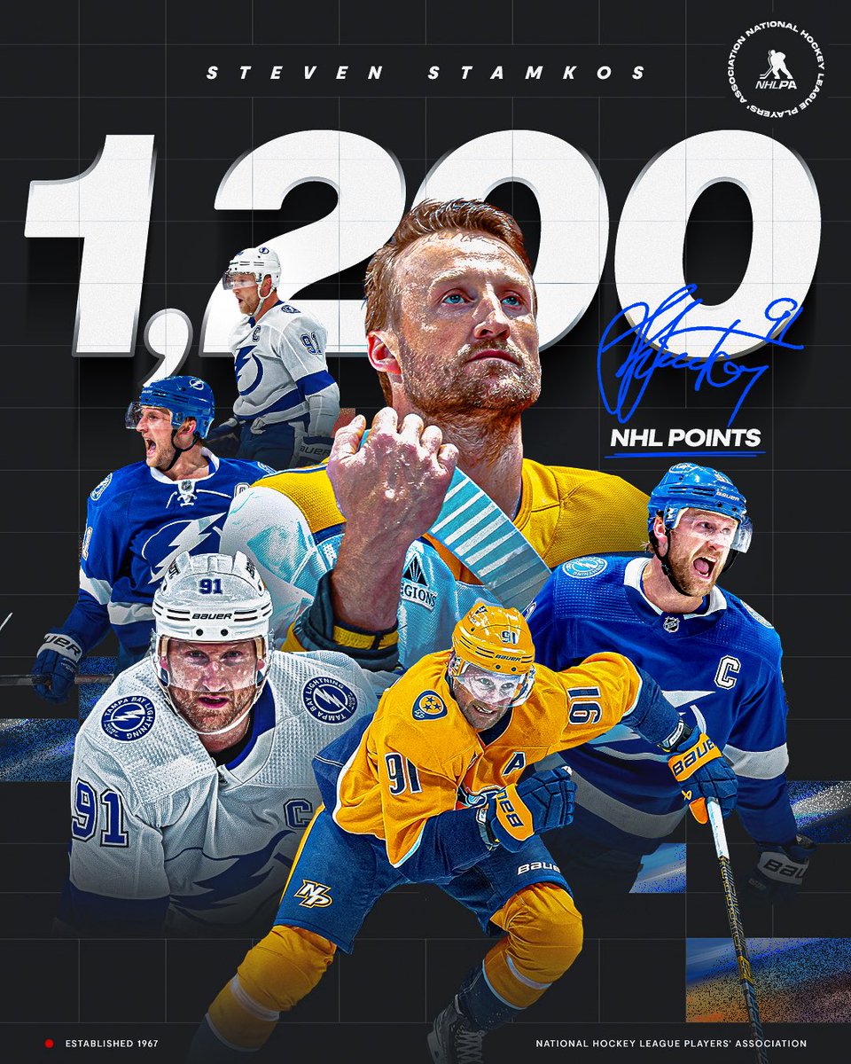 🔨 Stammer time!   

Steven Stamkos becomes the only player from the 2008 NHL Draft class to reach 1,200 NHL points – congratulations to the <a href="/PredsNHL/">Nashville Predators</a> forward!