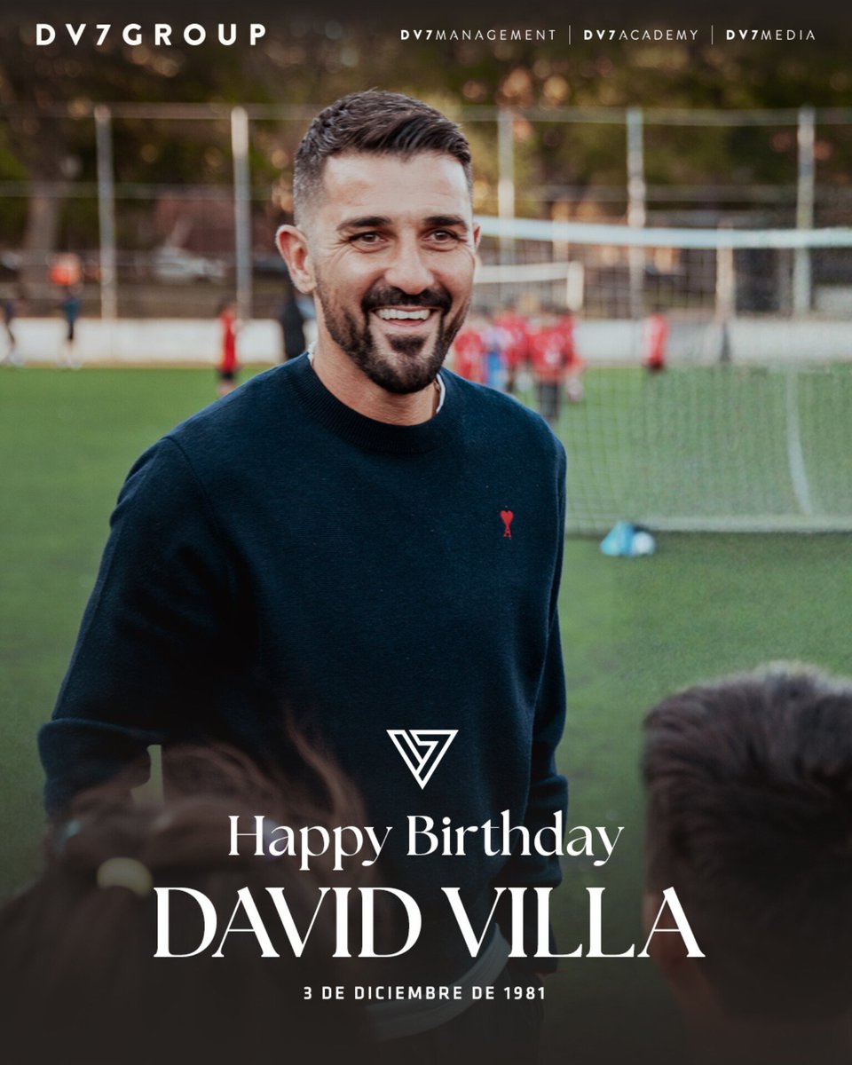 DV7Management's tweet image. ¡Feliz 4️⃣4️⃣ cumpleaños al presidente y cofundador de #DV7Group, @Guaje7Villa! 🎉   ¡Muchas felicidades, David! 😉

Happy 44th Birthday to our president and co-founder, David Villa! 🎉  Wishing you a fantastic day, David! 😉

#DV7Management #DV7Academy #DV7Media #DV7Group