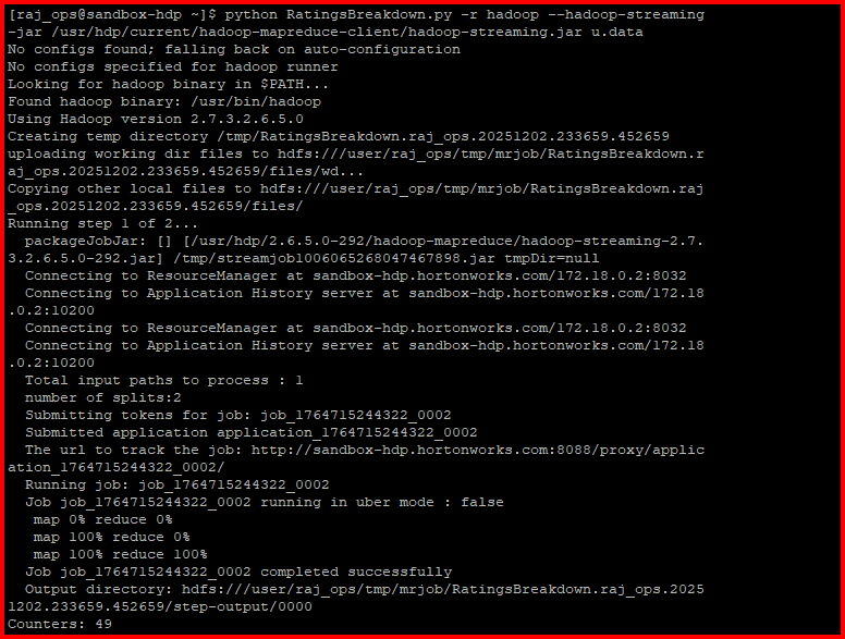 Vaibhav04102004's tweet photo. Finally got my hands dirty with Hadoop MapReduce!๐ฅ
Wrote a Python job to analyze 100K movie ratings -counted ratings per movie and sorted them by popularity.
Insight:
Top movie: #50 (584 ratings) & Bottom: #1460 (1 rating)
Distributed computing is pretty cool!
#MapReduce https://t.co/7MtyGs66YK