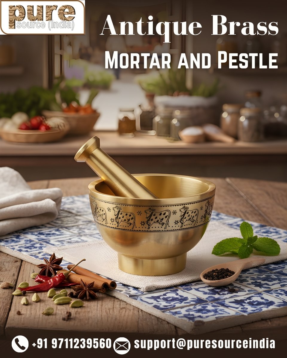 SourcePure6866's tweet image. Experience the charm of an Antique Brass Mortar &amp;amp; Pestle—crafted for grinding herbs, spices &amp;amp; rituals with elegance.

#BrassMortarAndPestle #AntiqueBrass #TraditionalKitchenware #HandcraftedBrass #HerbGrinder #SpiceGrinding #VintageCollection #KitchenEssentials