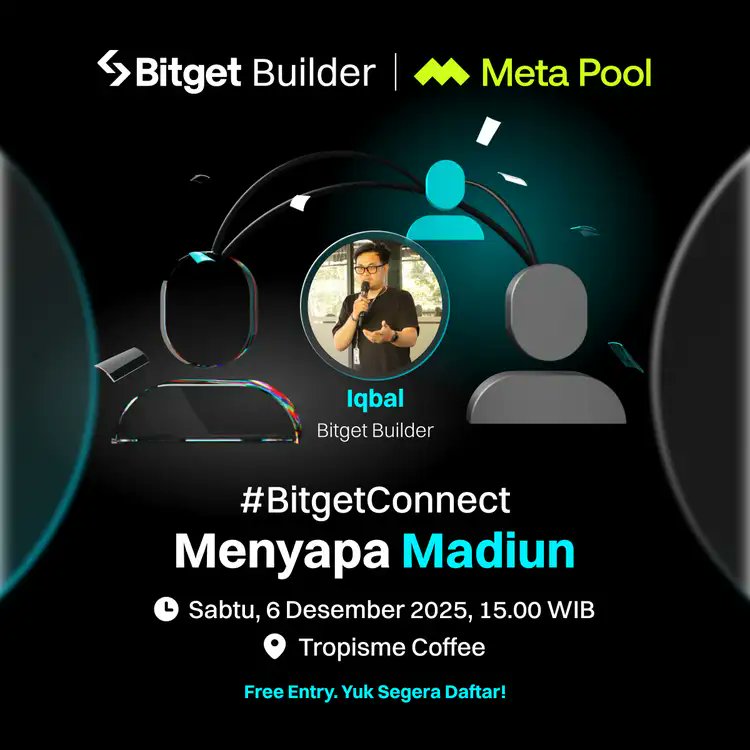 iqbullish's tweet image. #BitgetConnect X Meta Pool Menyapa Madiun 👋

Halo teman-teman yang berdomisili di Madiun dan sekitarnya!

Yuk seru-seruan bareng Bitget X Metapool bersama dengan Komunitas Crypto Madiun untuk sharing tentang Web3 dan kripto.

🗓️Sabtu 6 Desember 2025, mulai pukul 17.30 WIB…
