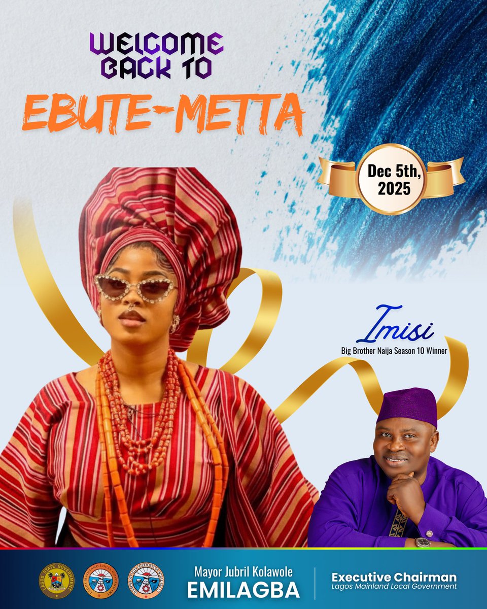 Ebute Metta welcomes home a star! 

This Friday, I will be hosting Imisi, Winner of BBN Season 10, on a courtesy visit to the Lagos Mainland LG.

Her victory reflects the resilience and brilliance of our Mainland youths.
We continue to support youth representation. <a href="/imisiofficial/">IMISIOLUWA🧡</a>