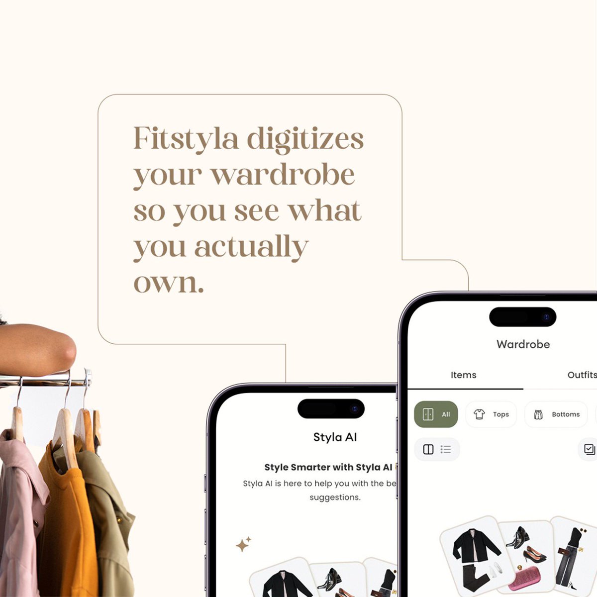 FitStyla's tweet image. Styla AI shows you what you own and helps you plan smarter outfits.

Meet your AI style assistant. 

#StylaAI #DigitalWardrobe #AIStyleAssistant #OutfitPlanner #SmartCloset #StyleTech #WardrobeOrganization