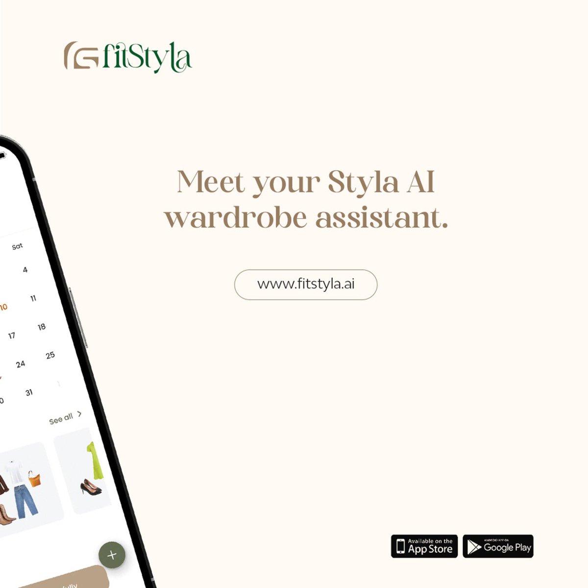 FitStyla's tweet image. Styla AI shows you what you own and helps you plan smarter outfits.

Meet your AI style assistant. 

#StylaAI #DigitalWardrobe #AIStyleAssistant #OutfitPlanner #SmartCloset #StyleTech #WardrobeOrganization