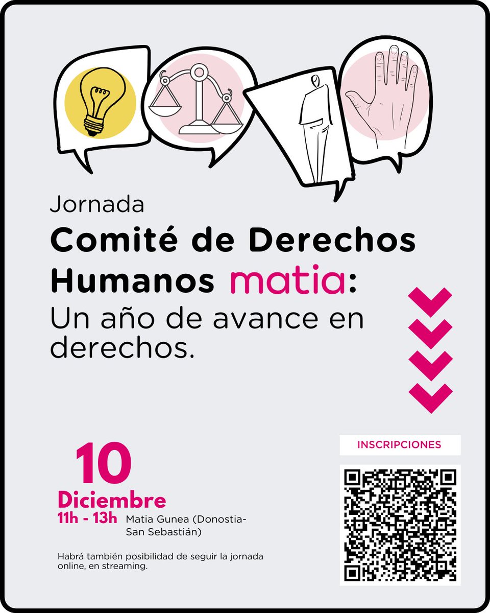 MatiaFundazioa's tweet photo. 🌍 Hoy, #DíaDeLasPersonasConDiscapacidad, recordamos que los apoyos nunca deben restar derechos.
El 10D, #DíaDeLosDerechosHumanos, celebramos 1 año del Comité de Derechos Humanos Matia.
📲 Súmate presencialmente o vía streaming https://t.co/ZXXdHxLEzA

#DiversidadFuncional #DDHH https://t.co/i5npFoyuam