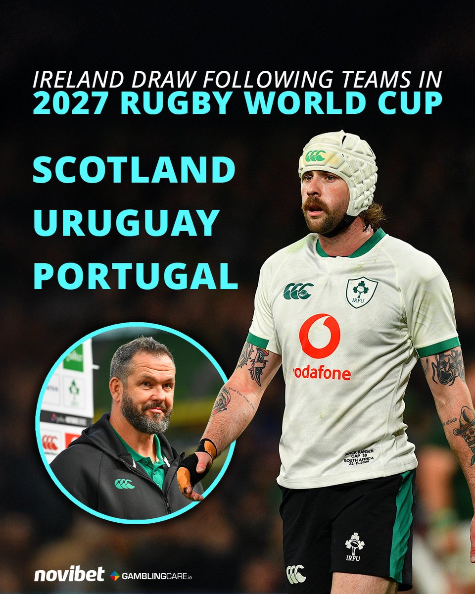 novibet_ie's tweet image. Ireland is set to face Scotland, Uruguay and Portugal in the 2027 Rugby World Cup.
How far can they go in Australia?
🔞 18+ T&amp;amp;Cs apply | GamblingCare.ie
 #RugbyWorldCup #irelandrugby #PoolD