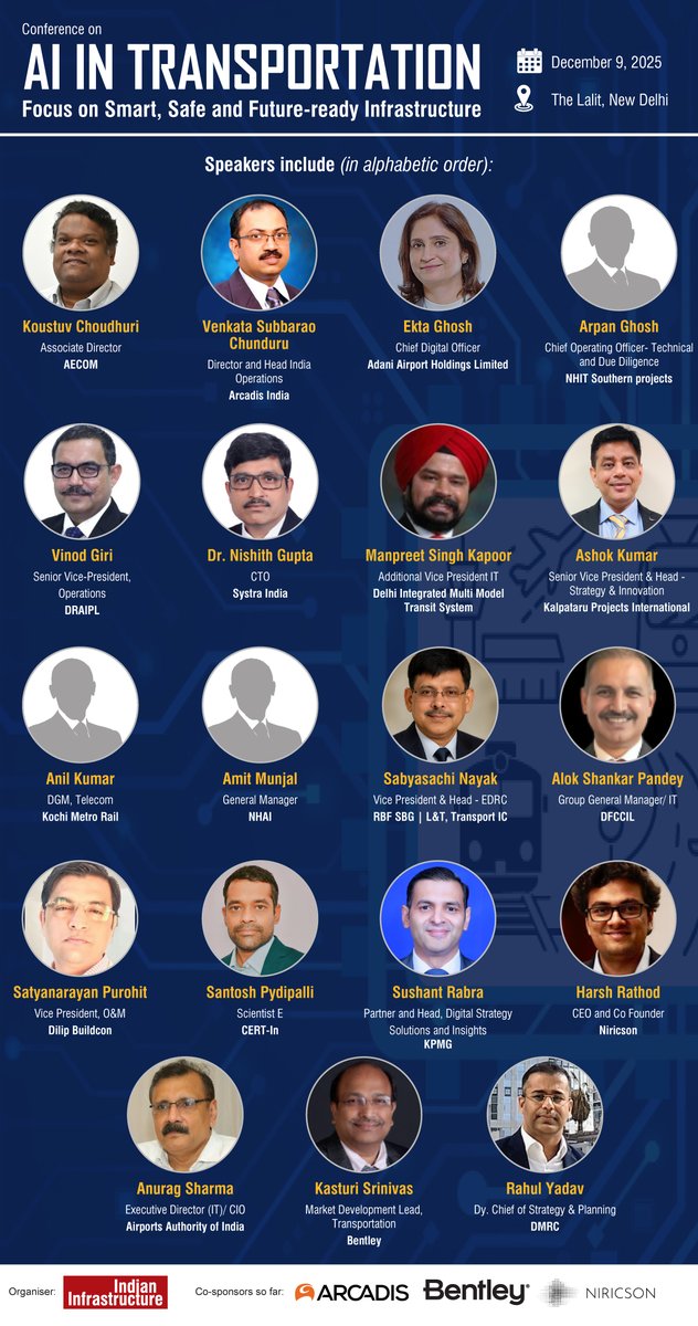 Indianinfra_mag's tweet image. Our Conference on AI in Transportation opens next week! Have you registered yet?

🗓 December 9, 2025
📍 The Lalit, New Delhi

To confirm your slot now, visit: web.cvent.com/event/012c6f7c…

#AIinTransportation #SmartMobility #IntelligentInfrastructure #DigitalTransformation