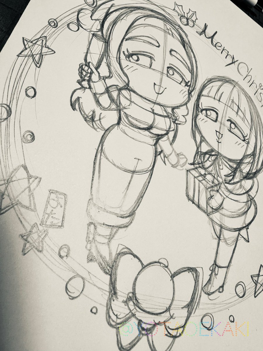 今年のクリスマス絵 ラフから、ざっざか下書き①〜 #日常の妖精さん