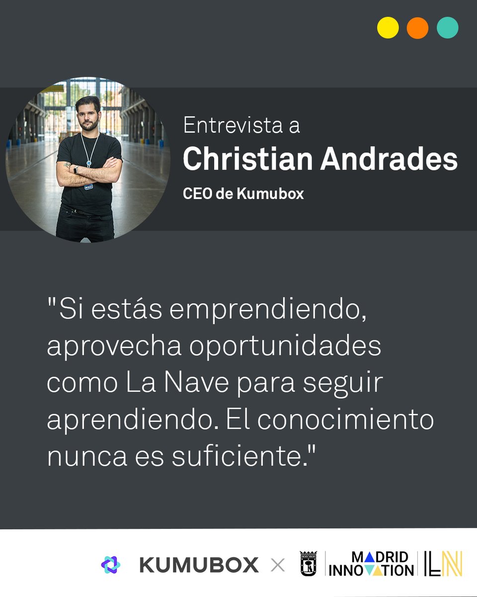 LaNaveMadrid's tweet image. Emprender en La Nave 👋 Hablamos con Christian Andrades (@abcdeEle), cofundador y CEO de @KumuboxOficial, sobre su proyecto y su experiencia en nuestro Programa de Aceleración.

👉 Lee la entrevista completa: f.mtr.cool/pzgpswubfl