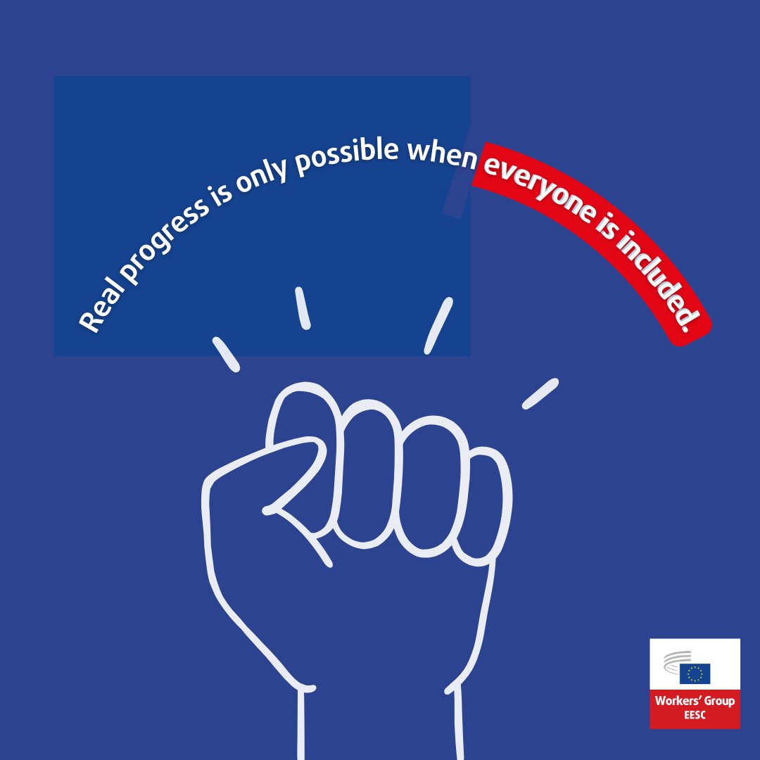 WorkersEESC's tweet photo. Persons with disabilities still face higher poverty rates, discrimination at work and gaps in social protection.

On the International Day of Persons with Disabilities, we call to build societies where everyone can participate, work and thrive. https://t.co/Vtu4vpBfmm