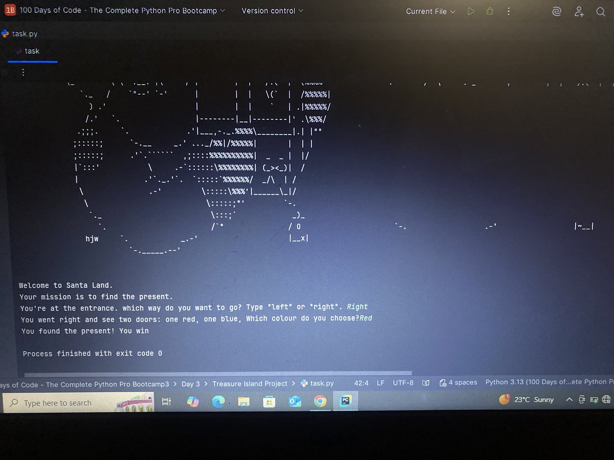 nhanjhay's tweet image. #100DaysOfCode
Took a break, but I’m back and continuing from where I stopped.
Small progress is still progress. 🚀
Day 3 &amp;amp; 4 complete ✨
Learning conditionals, randomness, and built a Rock–Paper–Scissors game.
One step at a time. 🖥️
#PythonLearning