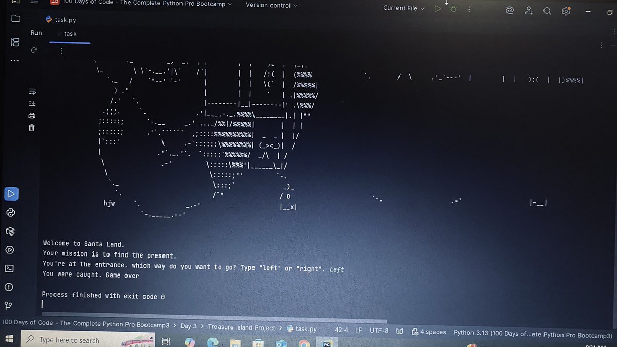 nhanjhay's tweet image. #100DaysOfCode
Took a break, but I’m back and continuing from where I stopped.
Small progress is still progress. 🚀
Day 3 &amp;amp; 4 complete ✨
Learning conditionals, randomness, and built a Rock–Paper–Scissors game.
One step at a time. 🖥️
#PythonLearning