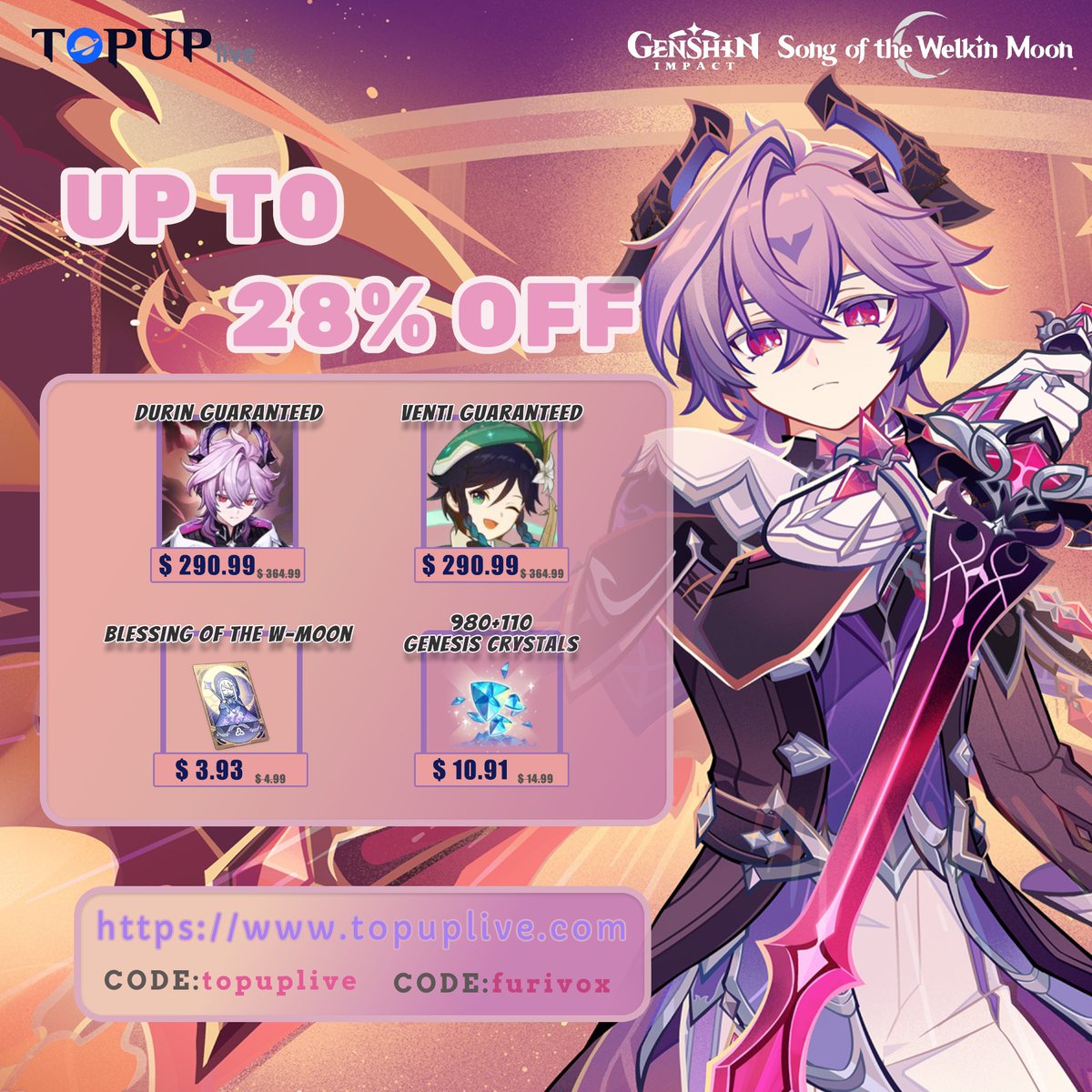 💞Answer the song.Claim the flame✨

❤️‍🔥The Singing Flame Ignites!💘

👉 Cite🖥️:topuplive.com/?channId=media 

🔑CODE:furivox    
New code!❗️❗️Plus, get up to an extra 12% off!👇❤️‍🔥❤️‍🔥

🔑CODE:game
Discord🕹️:discord.gg/xj6N5qcE75
#GenshinImpact #durin #game #fyp