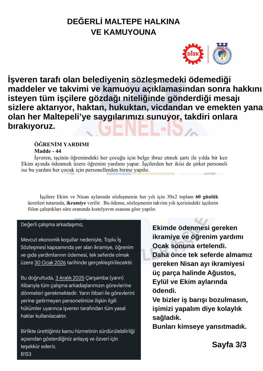 Değerli Maltepe Halkına ve Kamuoyuna