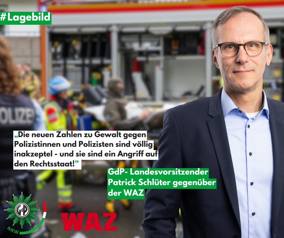 #Gewalt gegen #Polizisten war 2024 in #NRW mit 10.443 Delikten auf Rekordniveau. Die Politik ist gefordert: "Die Kollegen brauchen Rückendeckung", mahnte #GdP-Landeschef Patrick Schlüter gegenüber der <a href="/WAZ_Redaktion/">WAZ</a> .

Zum WAZ-Bericht (+Artikel): waz.de/politik/articl…