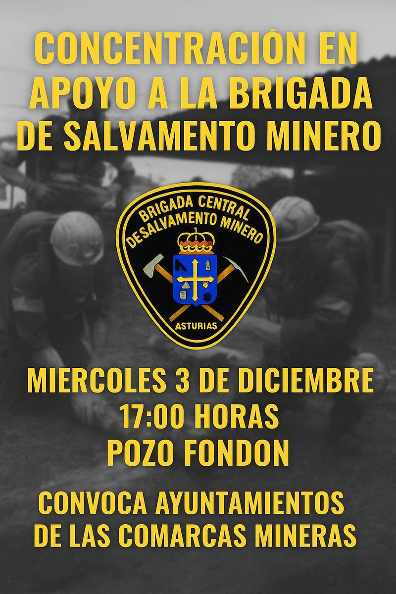 Concentración en apoyo a la Brigada de Salvamento Miner.
Lugar: Pozo Fondón
Hora: 17:00 h
Día: 3 de Diciembre.
¡Acude!