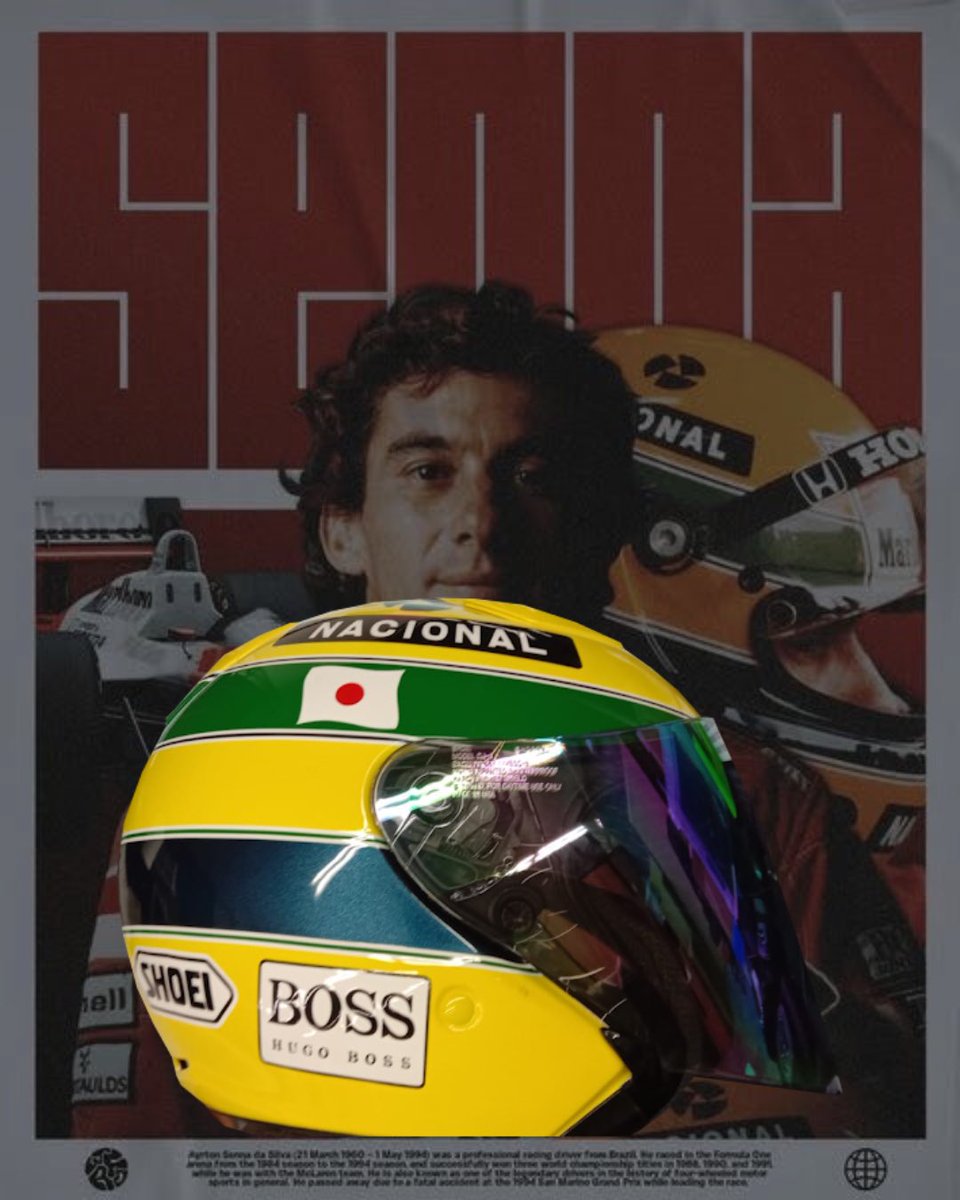 abi_jp2020's tweet photo. What makes a “Shoei + Senna Yellow” helmet special
yellow base with signature green and blue stripes — was originally chosen to reflect youth, movement, aggression — and to echo the colors of Brazil’s national flag. This livery remained largely unchanged over Senna’s career. https://t.co/rQrKLgEj8w