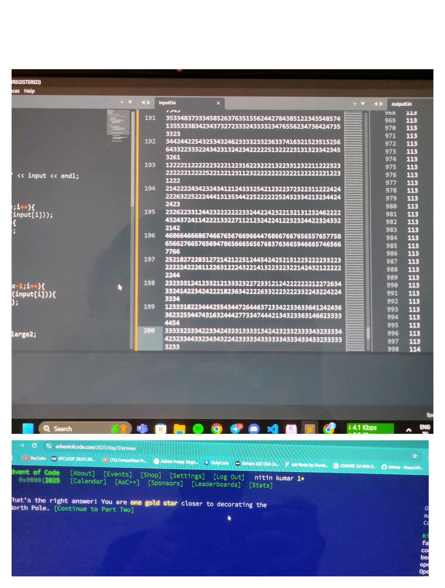 nitinkumaroo7's tweet image. Day 61:-#100DaysOfCode 
 Solving the #AdventOfCode problem, after getting into errors finally got the ans
Thanks to @ShivxKhetan for letting me know about this...

Other time,Building the frontend of my project.
#buildinpublic #100daysoflearning