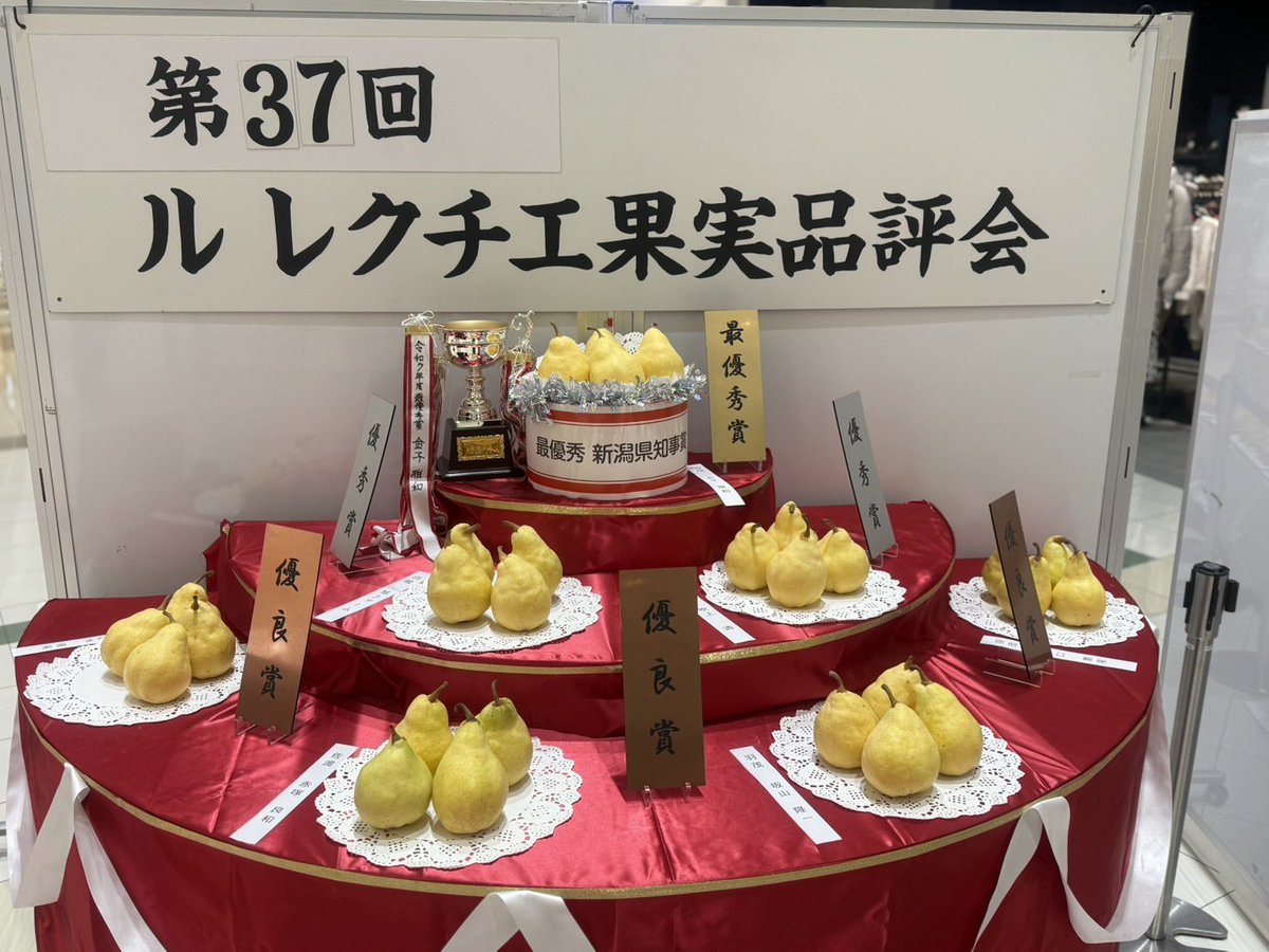 新潟県品評会にて「優秀賞」を受賞！
先日開催されました新潟県のル レクチエ品評会において、当農園のル レクチエが第2位にあたる「優秀賞」を受賞いたしました。
また、上位入賞者13名のうち6名が同じ佐渡・羽茂（はもち）地区の生産者でした。
WEB STOREに少しだけ
今季最終の在庫を追加しました。