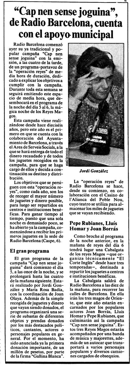 Toni_Mascaro's tweet photo. Archivo de #radio #culturaradiofónica Noticias de la radio publicadas un 1 de enero.
https://t.co/Pl69n5a7Vy
Enero 1985. "Cap nen sense joguina" en @radiobarcelona https://t.co/zTx66M1Qx1