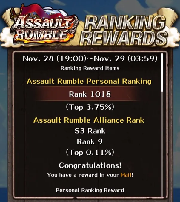 Knoppers55's tweet photo. Assault Rumble (12/2025) ☠️🚩

▸ Season 9

Personal: Rank 1018 😐
Alliance: Rank 9

#OPTC #OnePieceTC #TreCru #トレクル https://t.co/QOqkTKhgmu