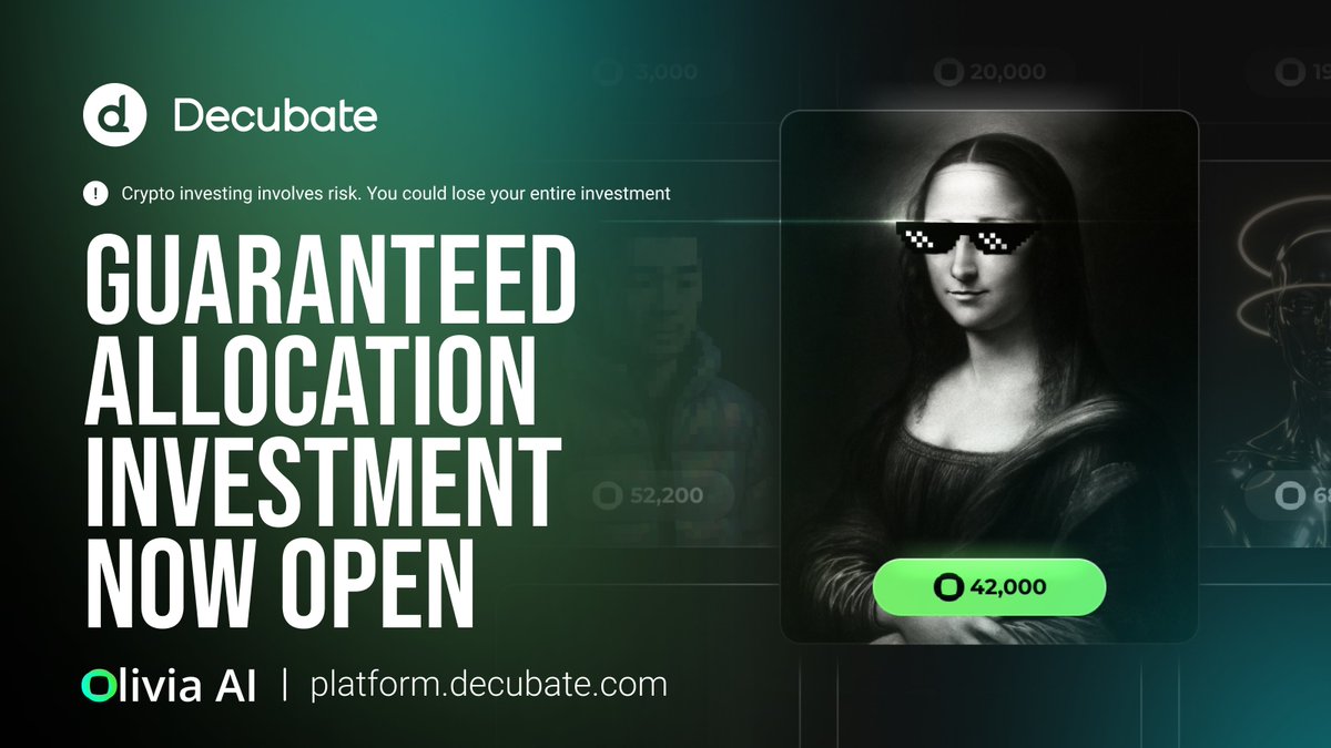 decubate's tweet image. 🚀 @Olivia_Network  AI IDO: GA Round Now Open!

If you're whitelisted, it's time to lock in your allocation.

👉 Secure your allocation now:
platform.decubate.com/project/olivia…

Use USDC on Base Chain to participate at a token price of $0.01 per $OLIVIA.

❌ Not whitelisted? You still have a…
